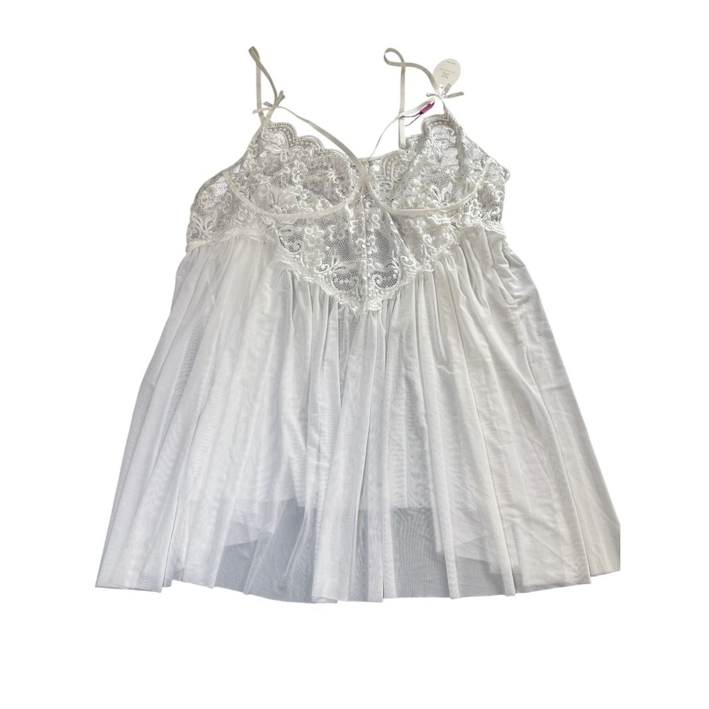 Avidlove 24W White Lace Babydoll Lingerie Plus Size Bridal Sheer NWT